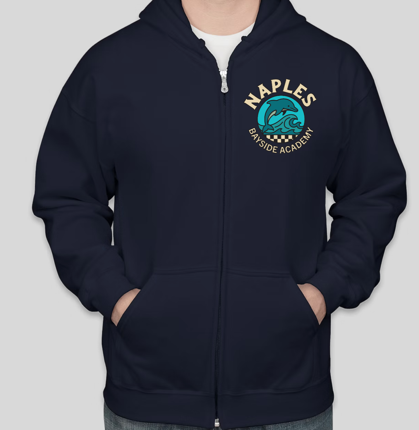 Youth Dolphin Check Hoodie Zip Up Sweatshirt - Blue