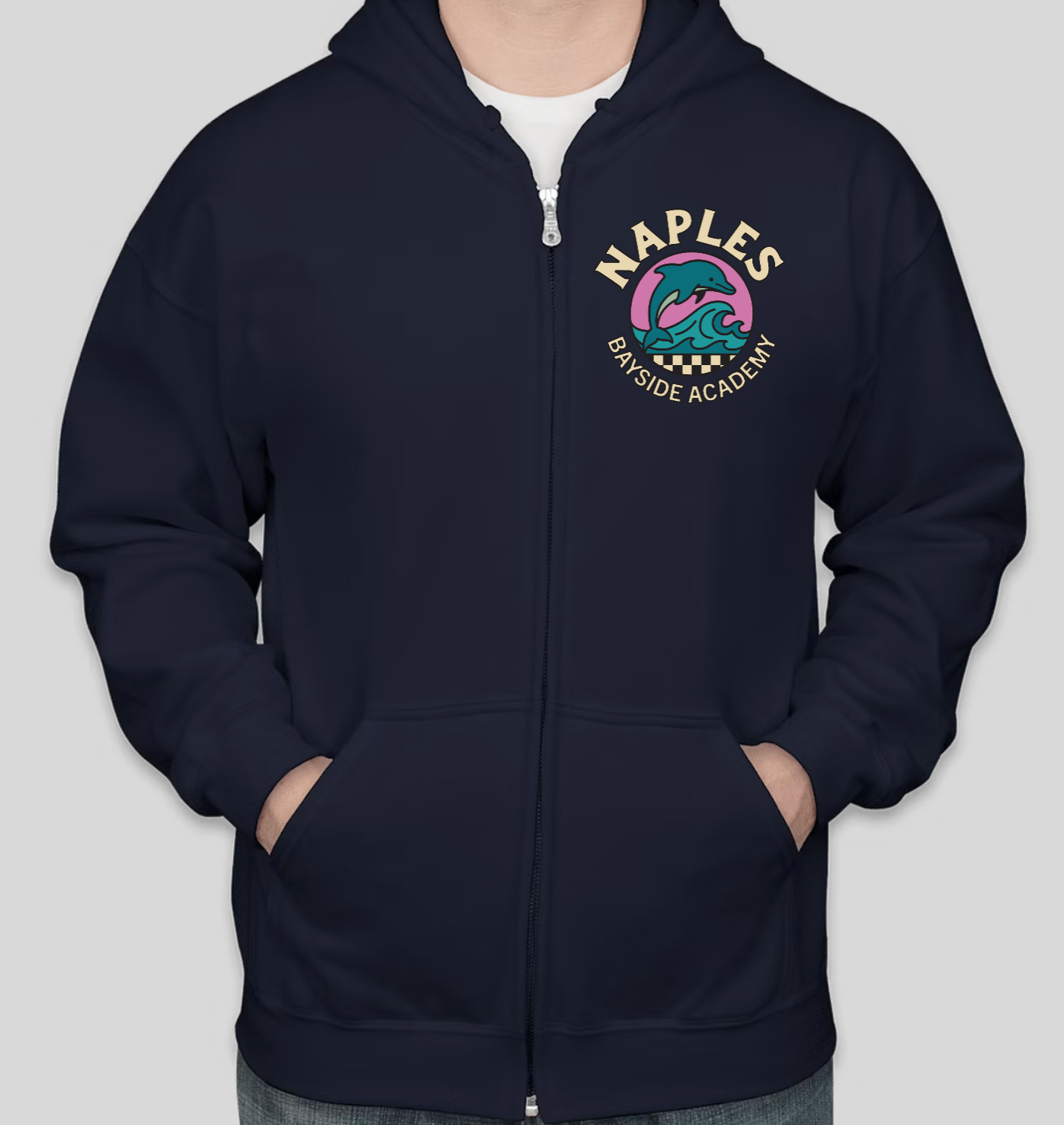 Youth Dolphin Check Hoodie Zip Up Sweatshirt - Pink